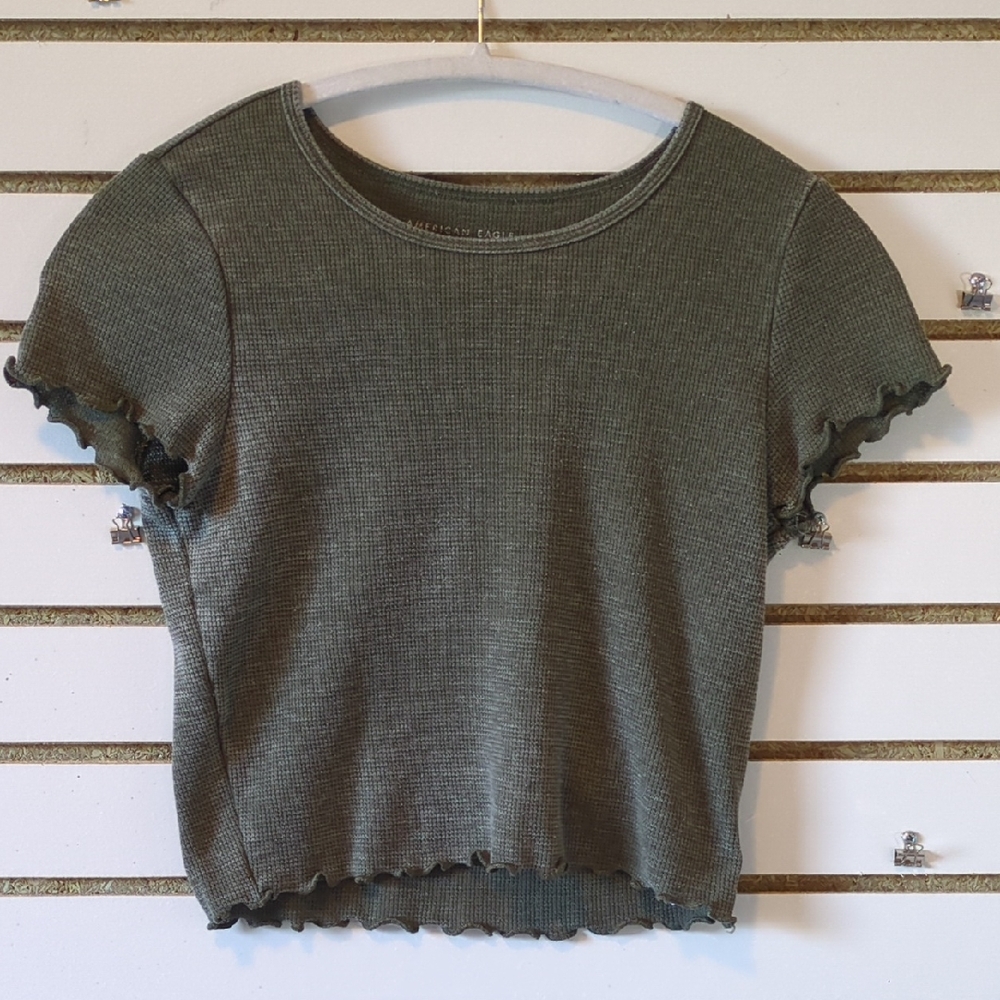 American Eagle Outfitters Olive Green Ribbed Crop Top